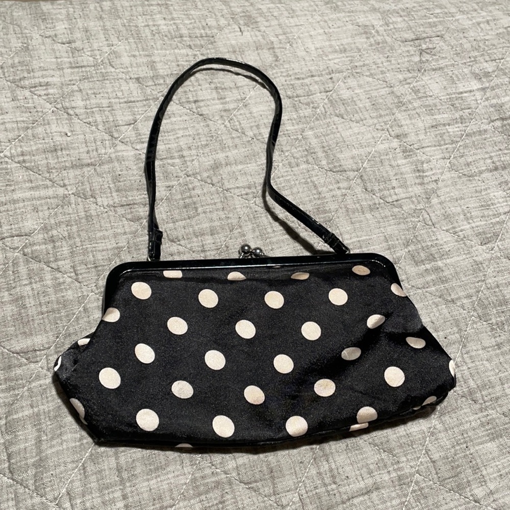 Black Polka Dot Satin Wristlet Clutch